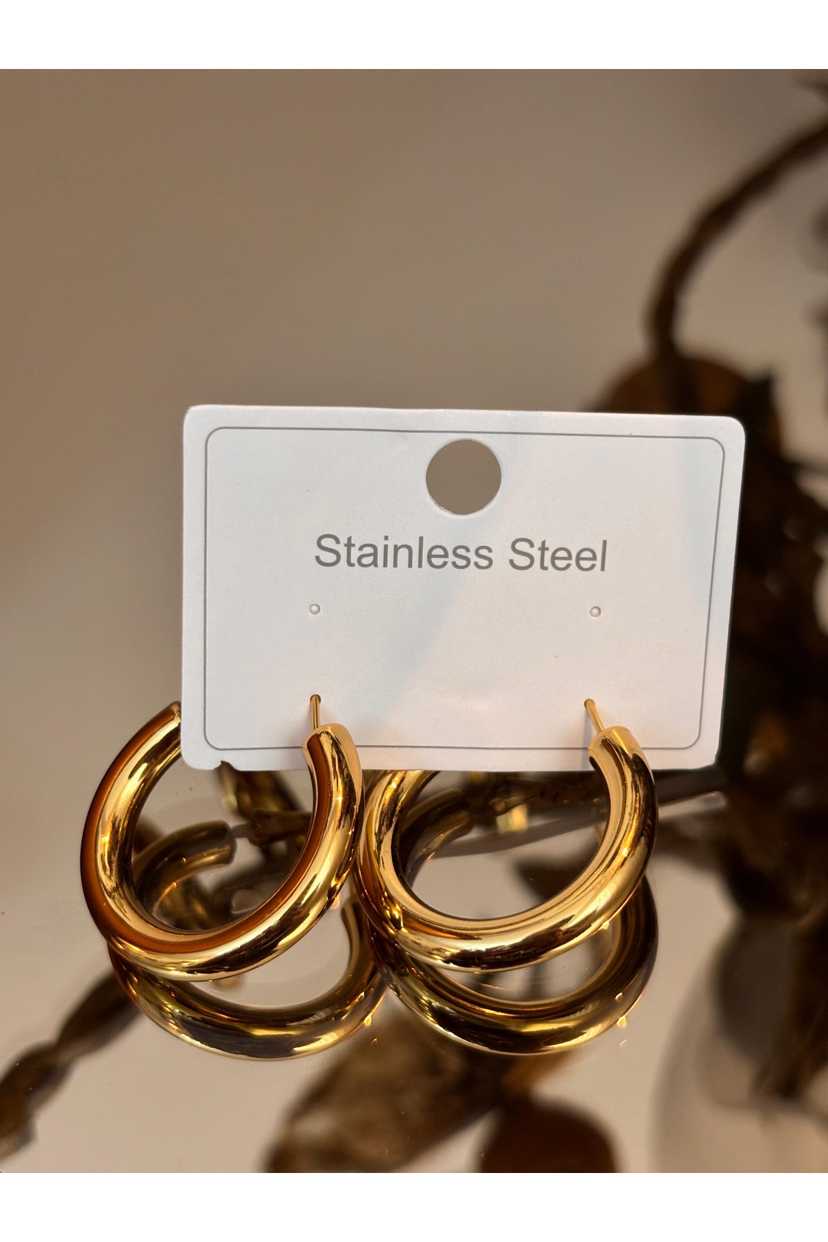 Kadın Altın Renk Halka Küpe – Stainless Steel Paslanmaz Çelik Küpe